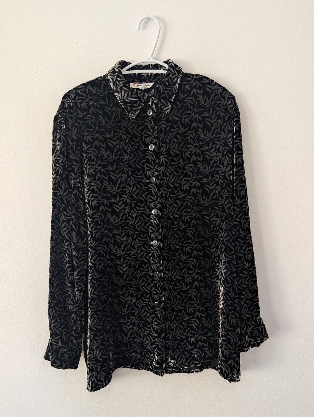 Vintage Silk Blend Burnout Velvet Floral Leaf Top Black Blouse Gothic Chic 12